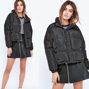black unif x urban outfitters down feather collared winter goth puffer coat